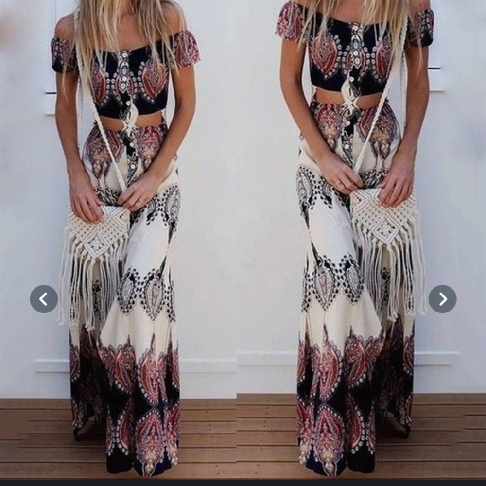 Off Shoulder Crop Top and Split Long Skirt - Picture 1 of 5